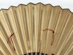 Chinese Silk Paper Folding Fan Botan Peony Sensu Bamboo Frame Green Brown 4D984