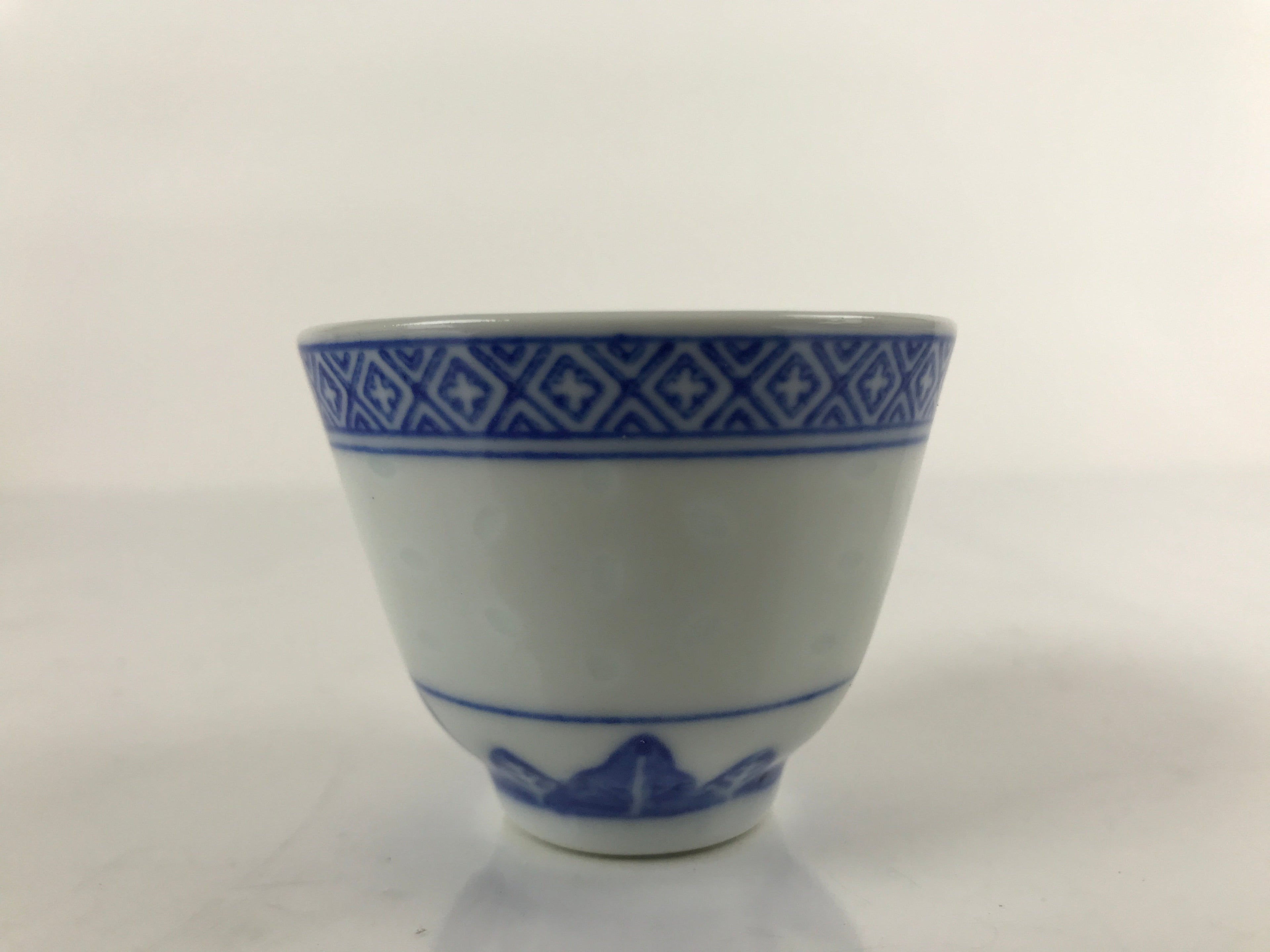 Chinese Translucent Porcelain Sake Cup Vtg Flower Petal Guinomi White Blue G190