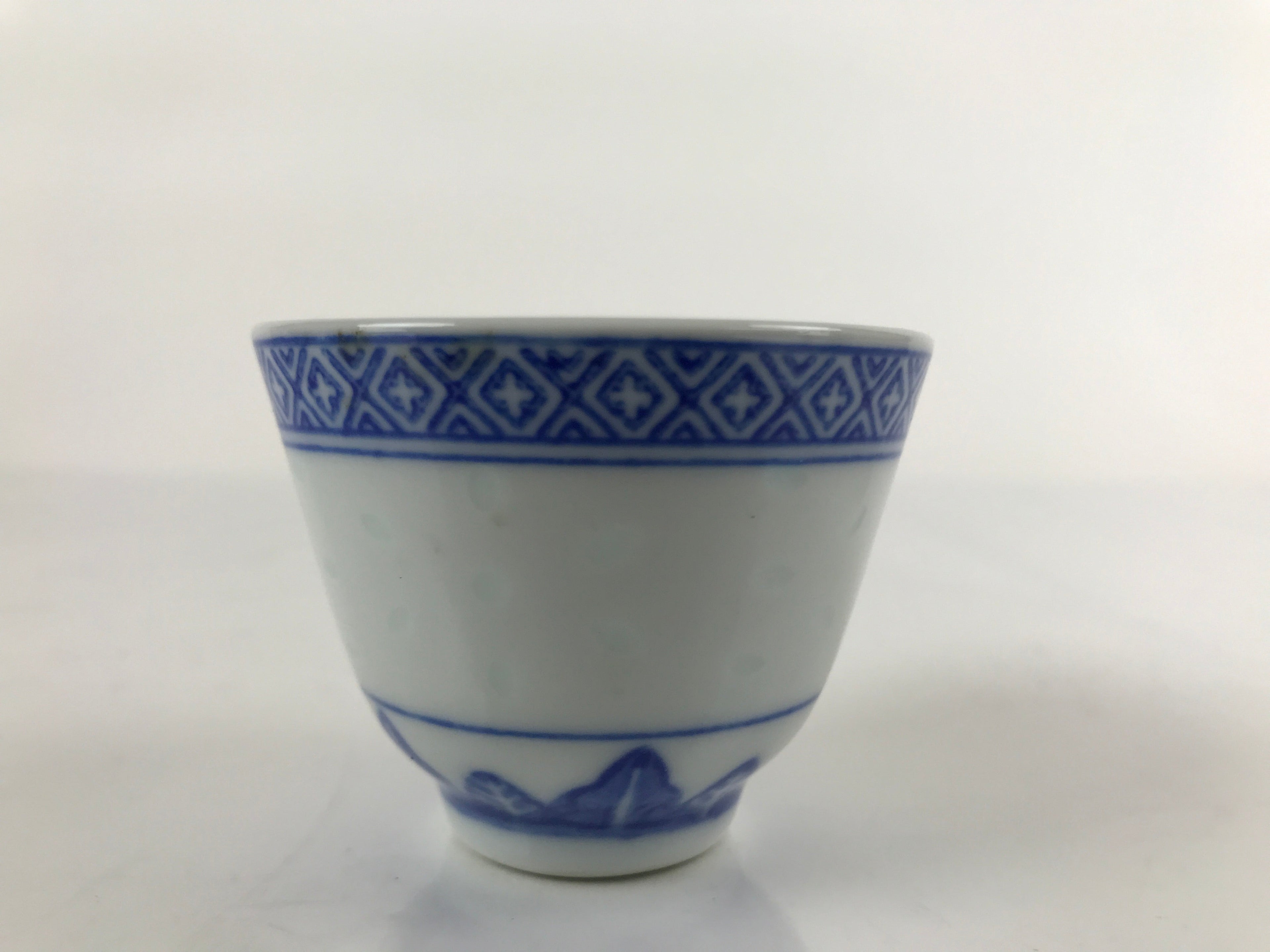 Chinese Translucent Porcelain Sake Cup Vtg Flower Petal Guinomi White Blue G190