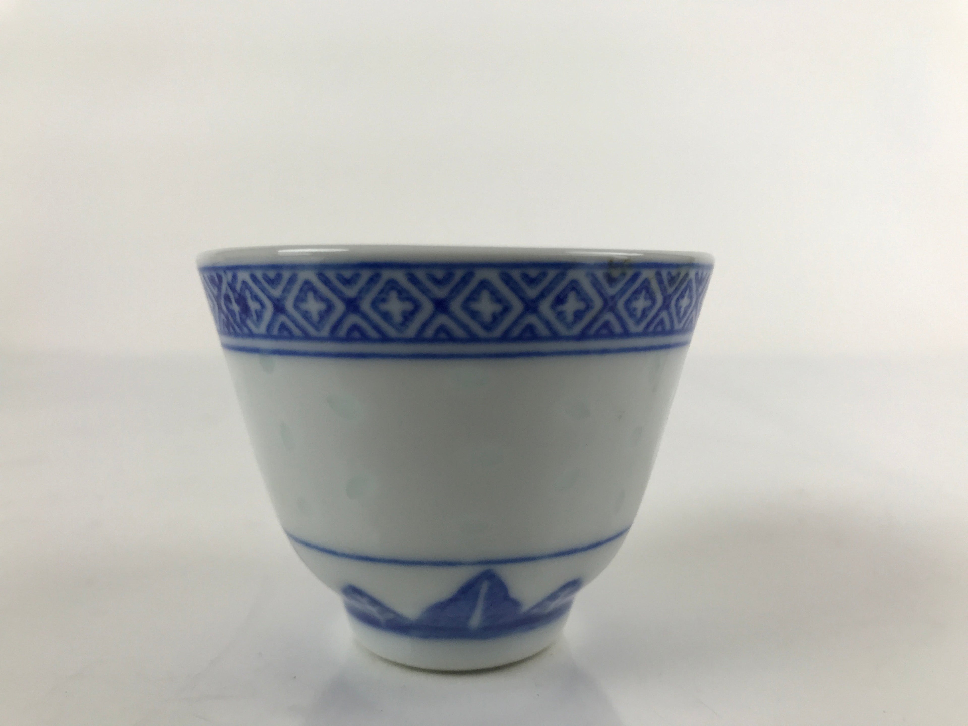 Chinese Translucent Porcelain Sake Cup Vtg Flower Petal Guinomi White Blue G190