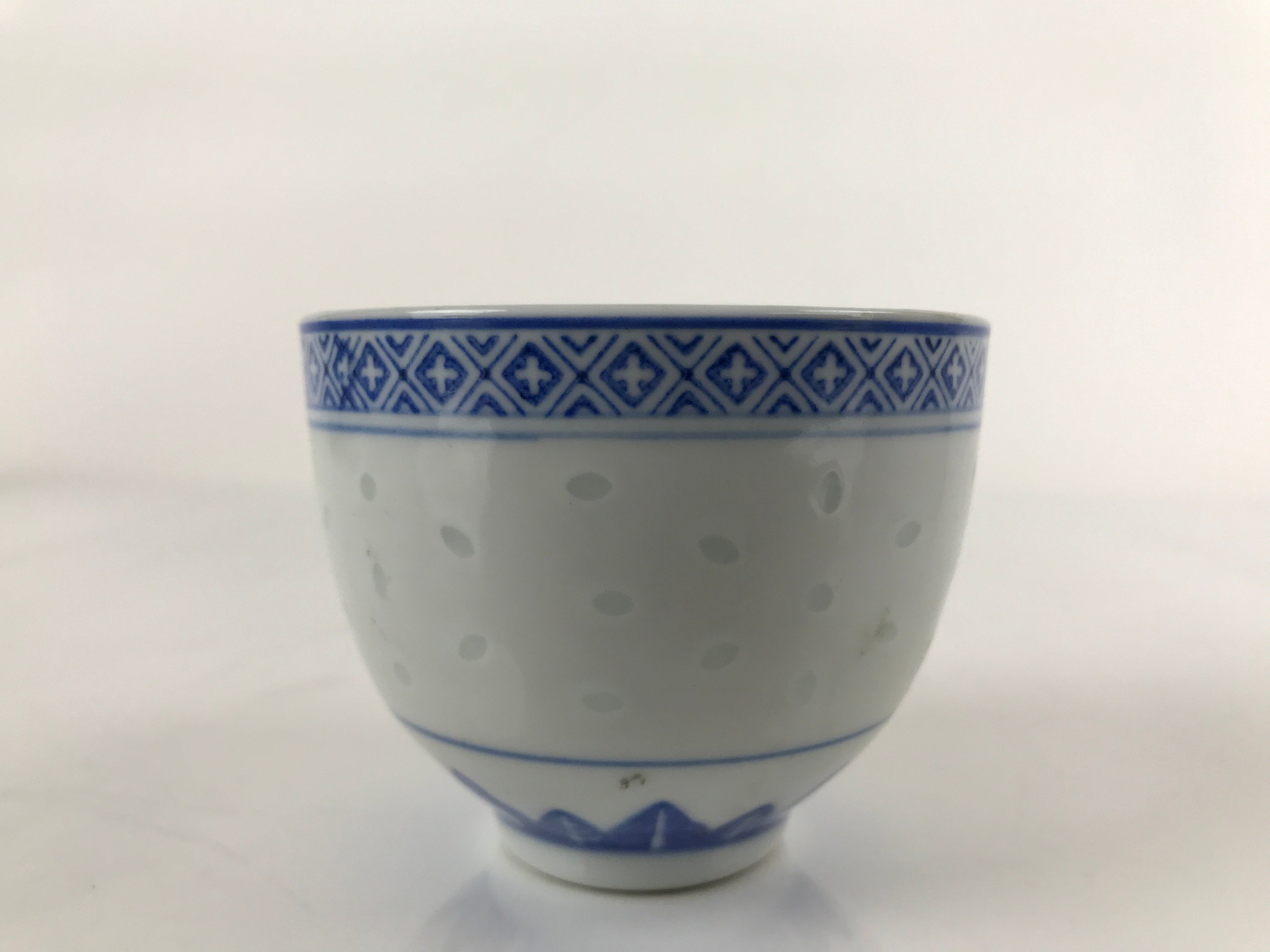 Chinese Translucent Porcelain Teacup Vtg Flower Petal Yunomi White Blue TC422