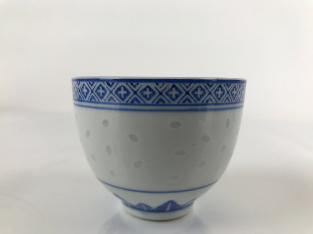 Chinese Translucent Porcelain Teacup Vtg Flower Petal Yunomi White Blue TC422