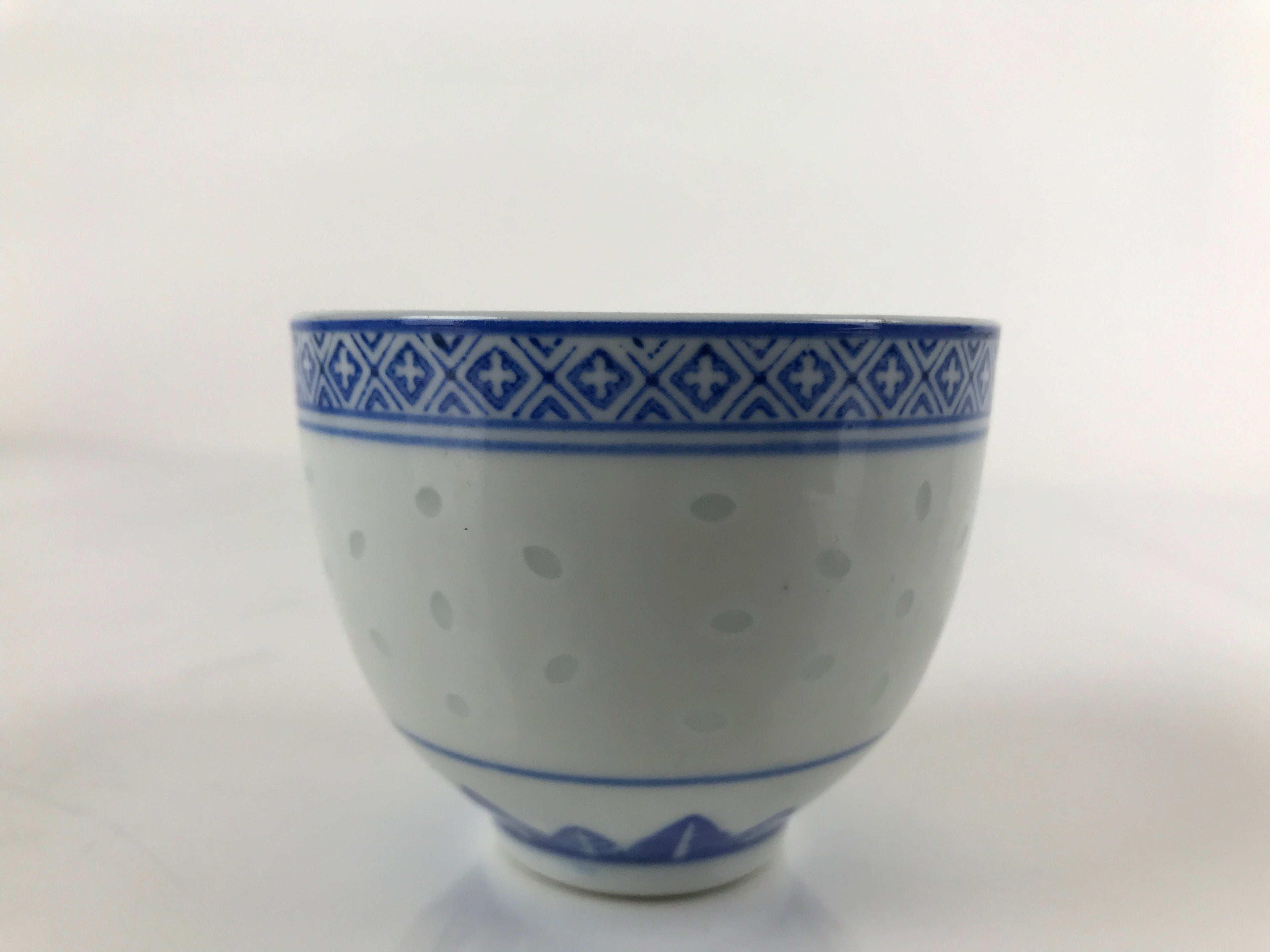 Chinese Translucent Porcelain Teacup Vtg Flower Petal Yunomi White Blue TC422