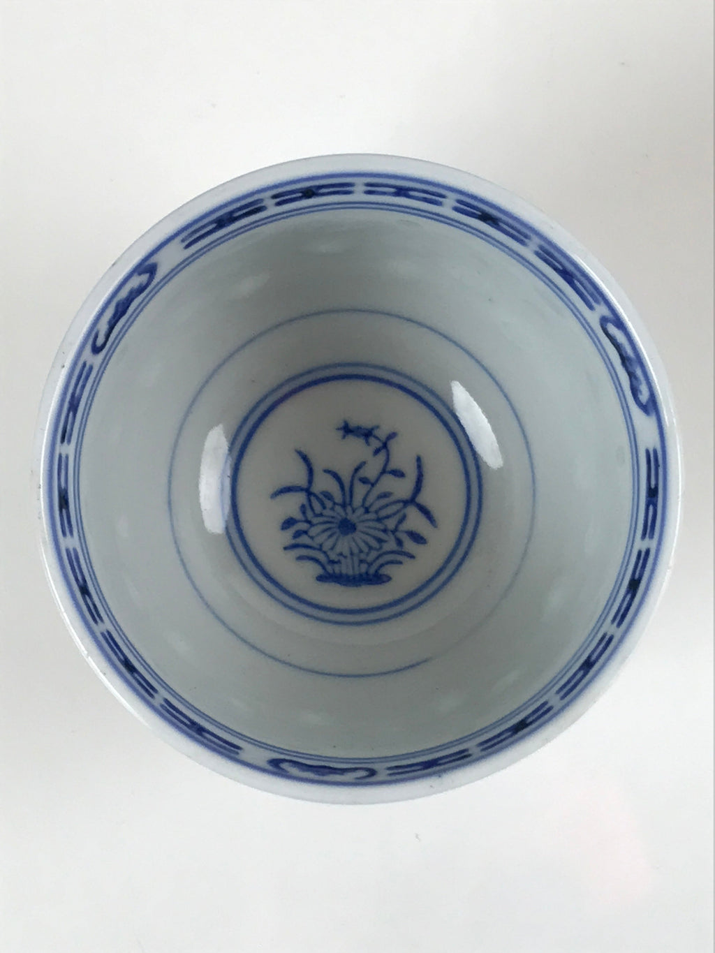 Chinese Translucent Porcelain Teacup Vtg Flower Petal Yunomi White Blue TC422
