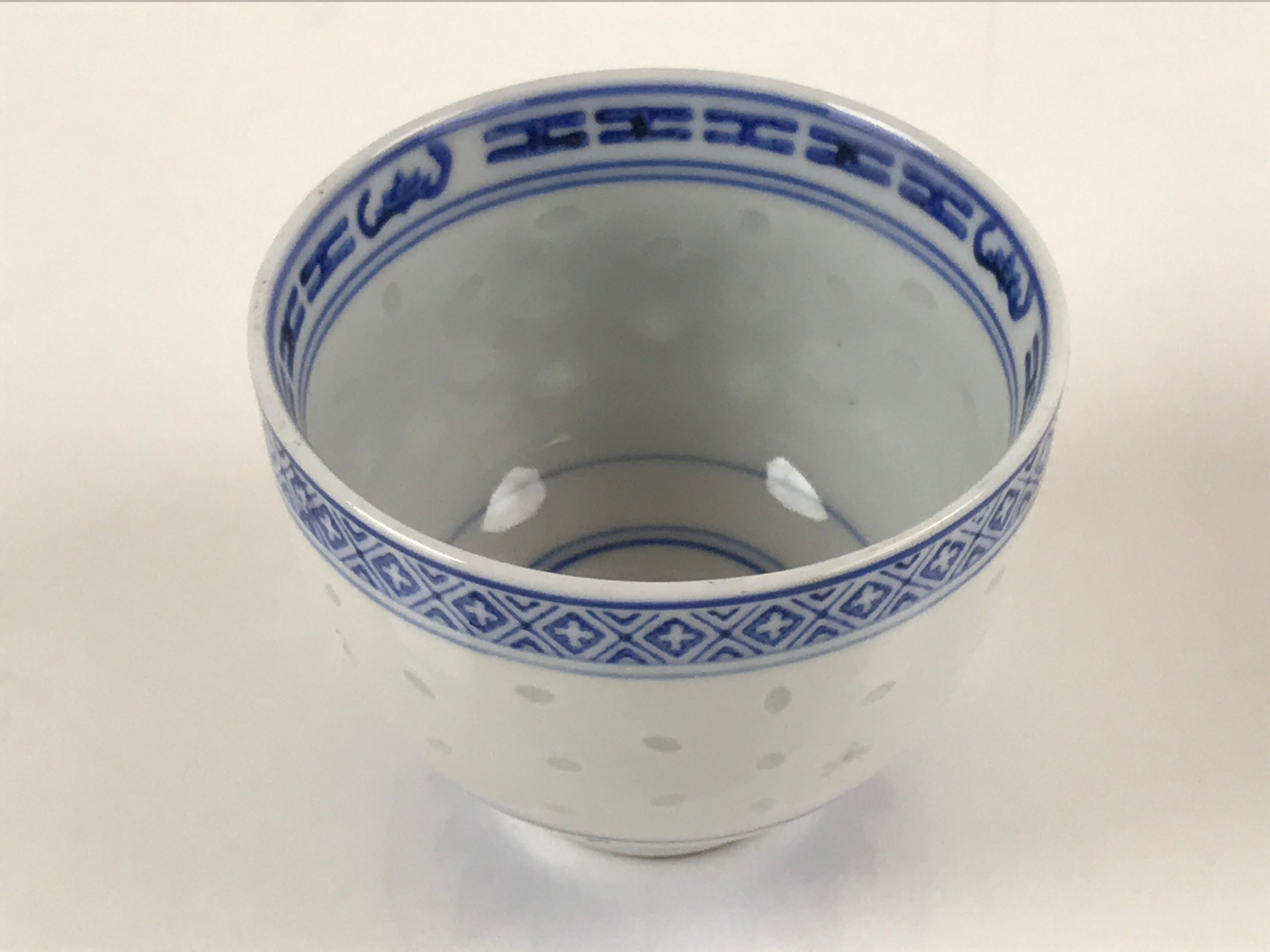 Chinese Translucent Porcelain Teacup Vtg Flower Petal Yunomi White Blue TC422