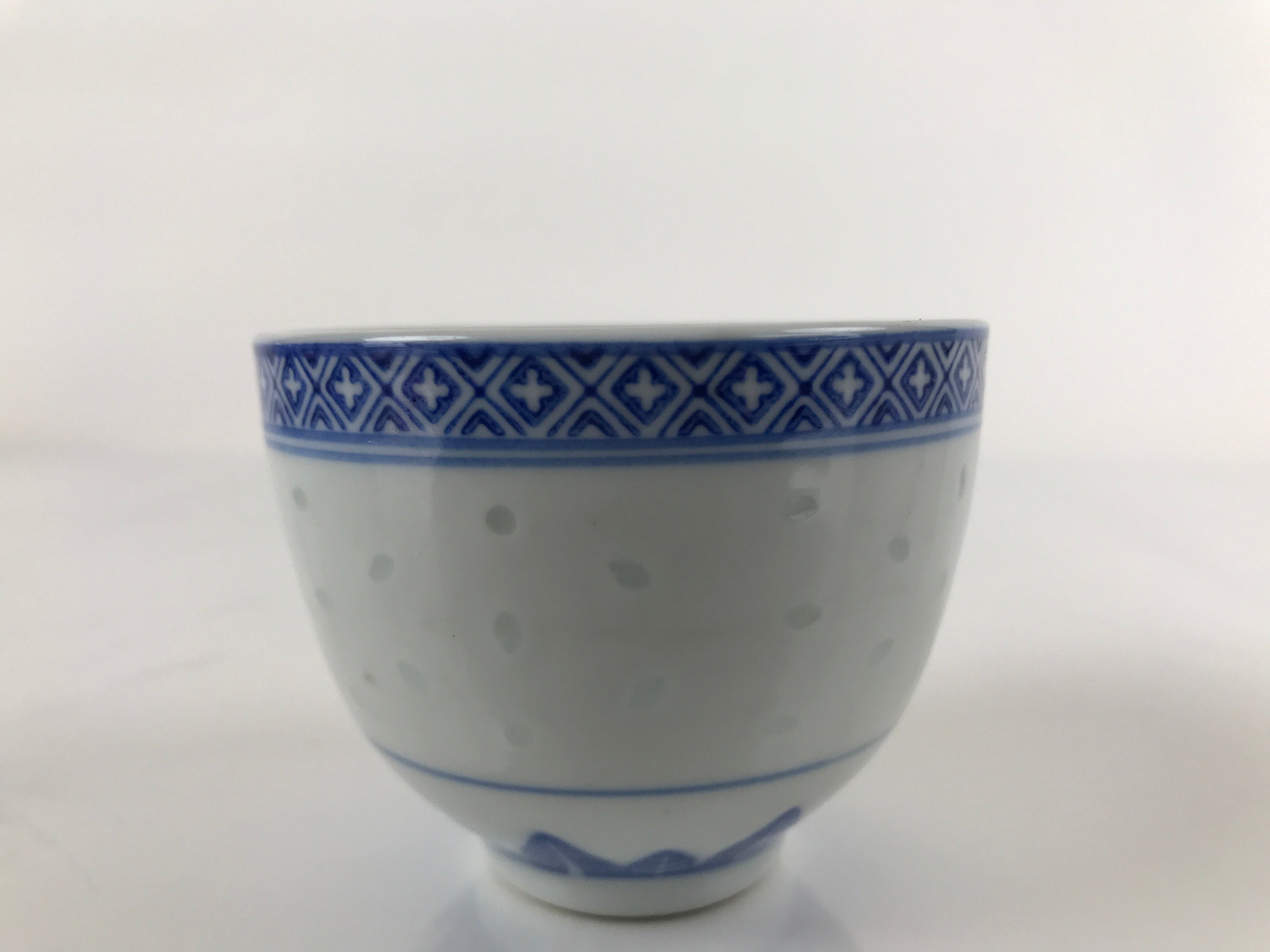 Chinese Translucent Porcelain Teacup Vtg Flower Petal Yunomi White Blue TC423