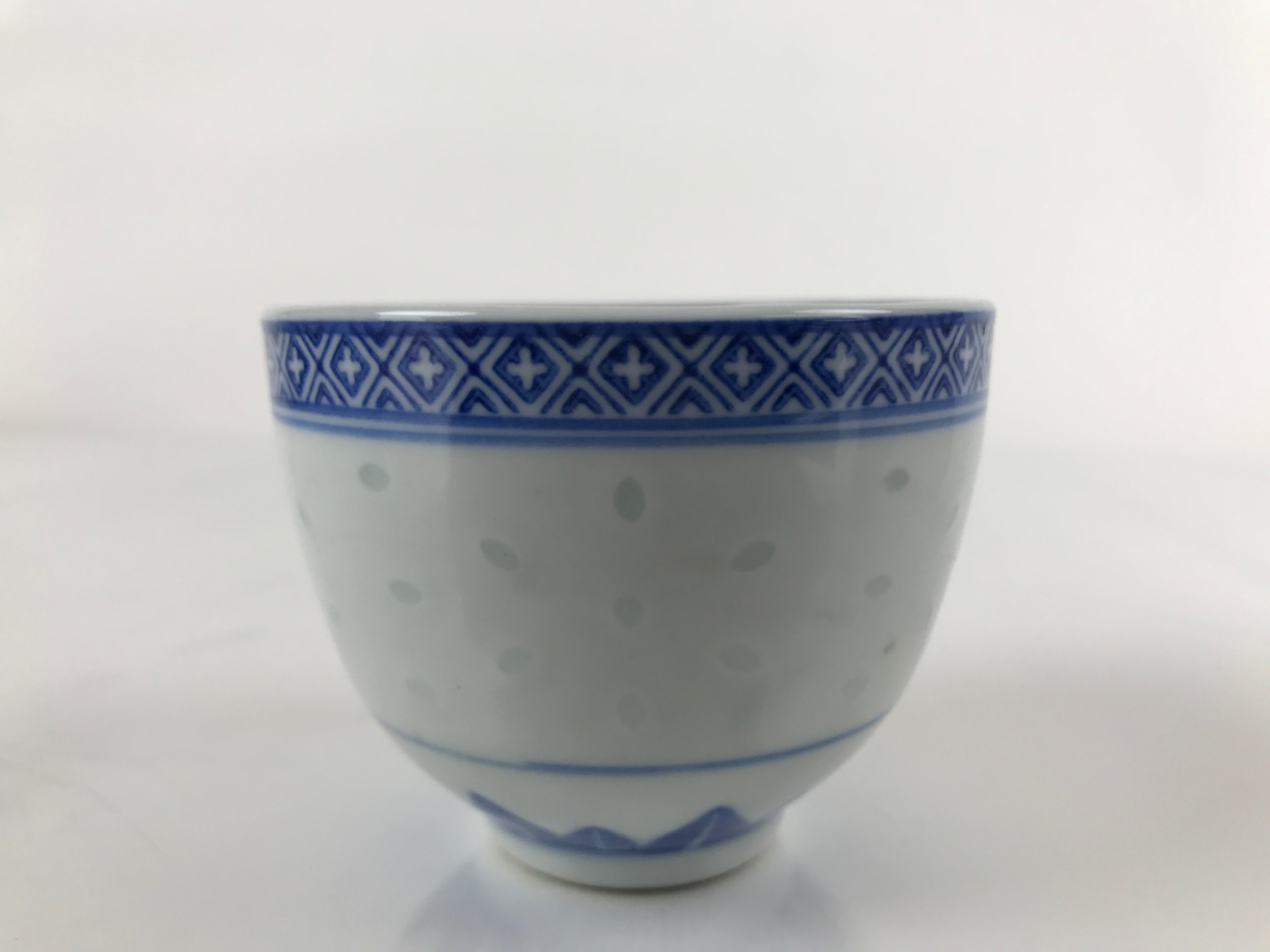 Chinese Translucent Porcelain Teacup Vtg Flower Petal Yunomi White Blue TC423