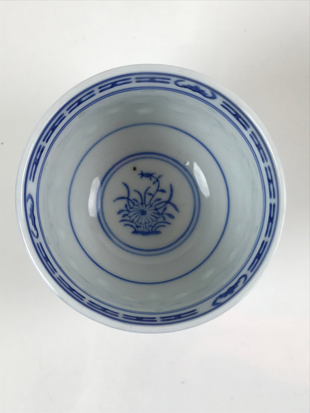 Chinese Translucent Porcelain Teacup Vtg Flower Petal Yunomi White Blue TC423