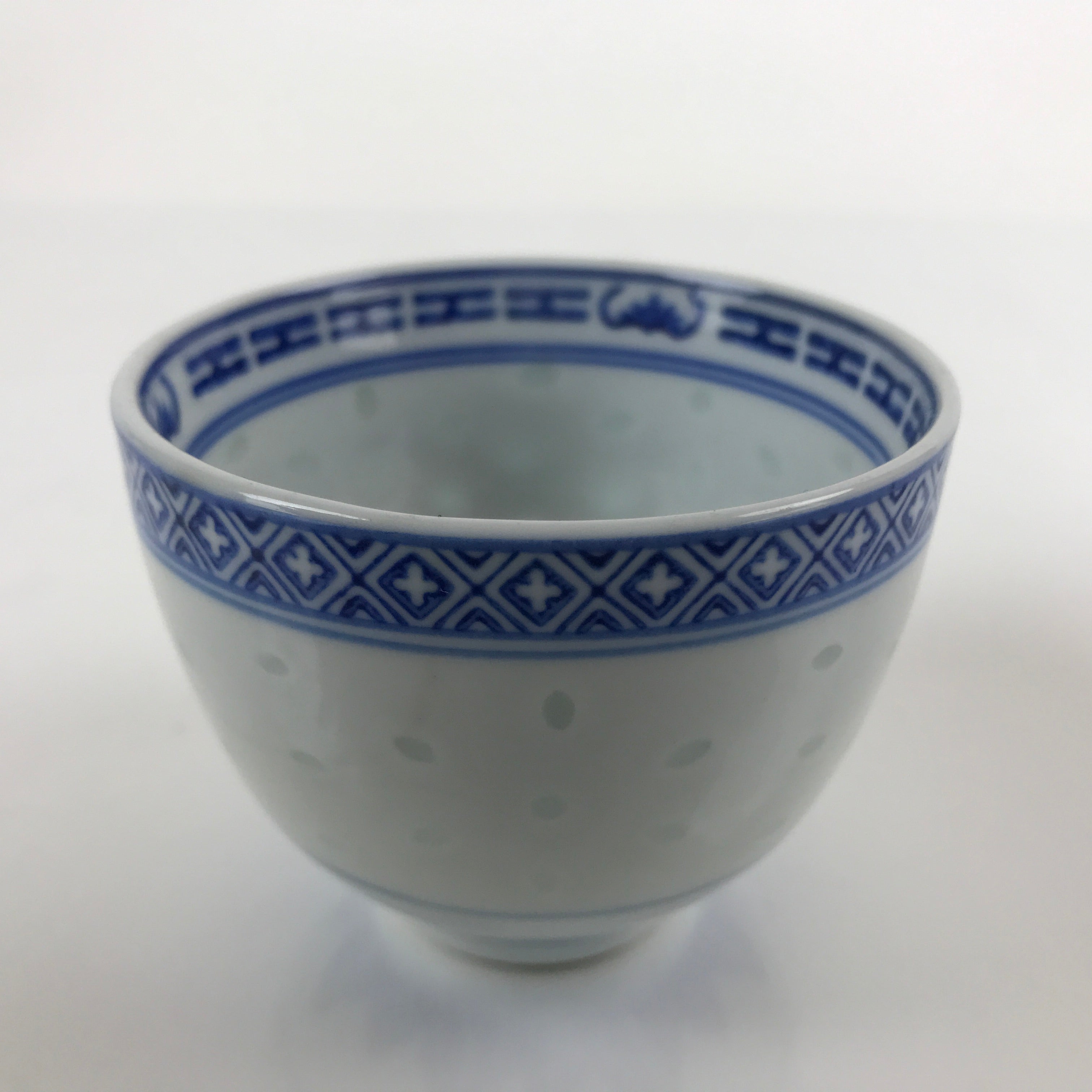 Chinese Translucent Porcelain Teacup Vtg Flower Petal Yunomi White Blue TC423