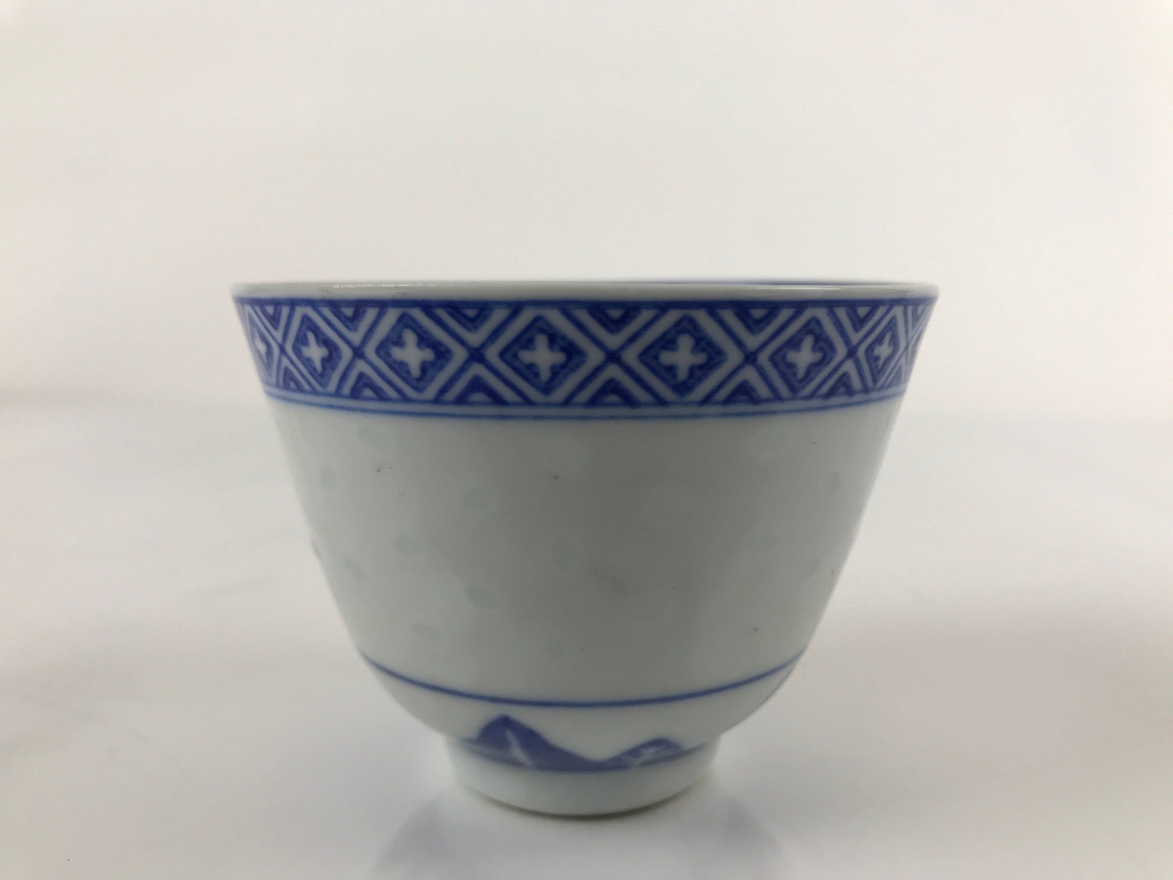 Chinese Translucent Porcelain Teacup Vtg Flower Petal Yunomi White Blue TC424