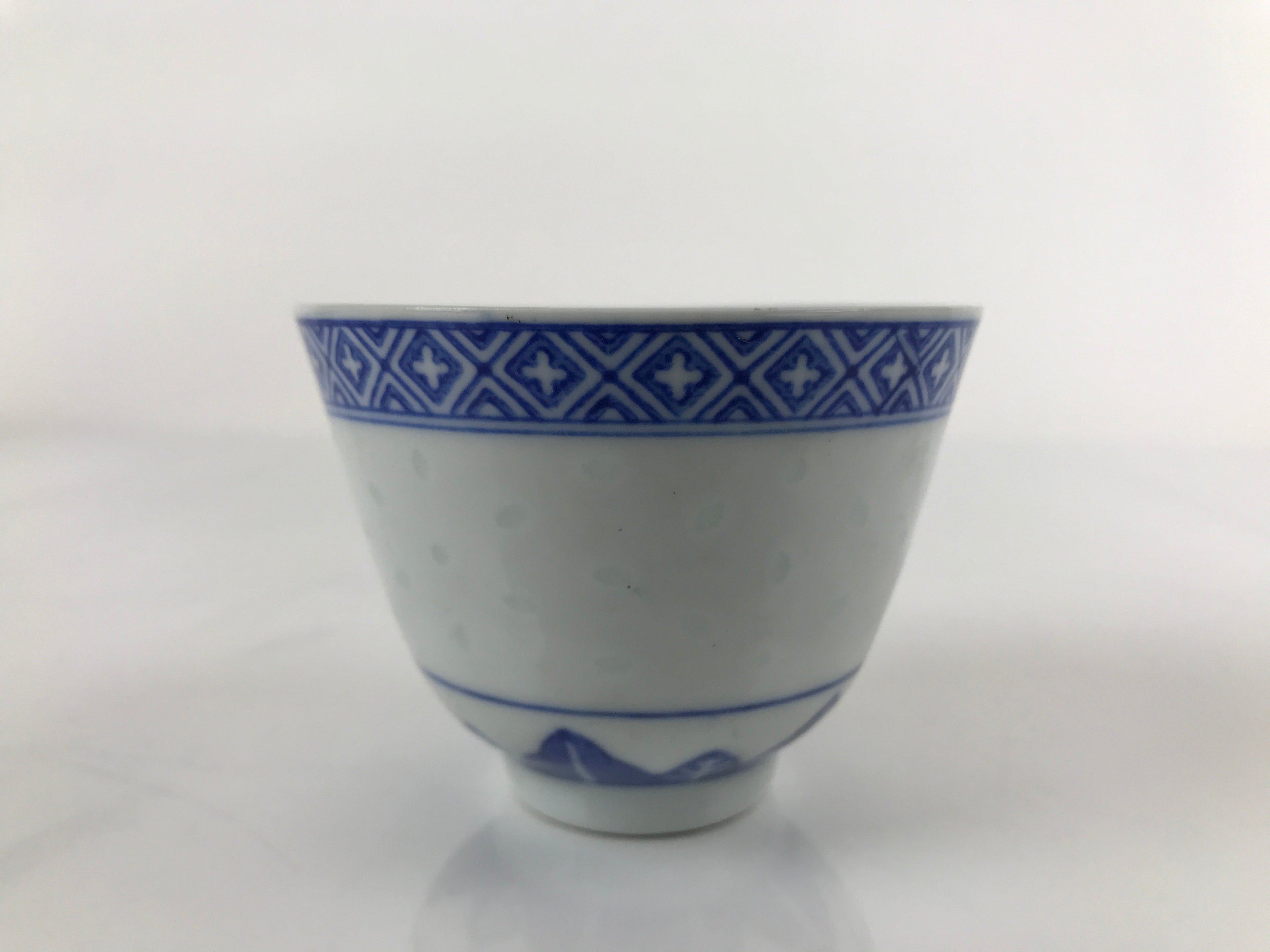 Chinese Translucent Porcelain Teacup Vtg Flower Petal Yunomi White Blue TC424
