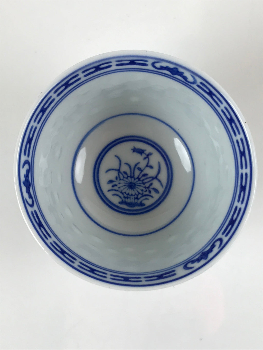 Chinese Translucent Porcelain Teacup Vtg Flower Petal Yunomi White Blue TC424
