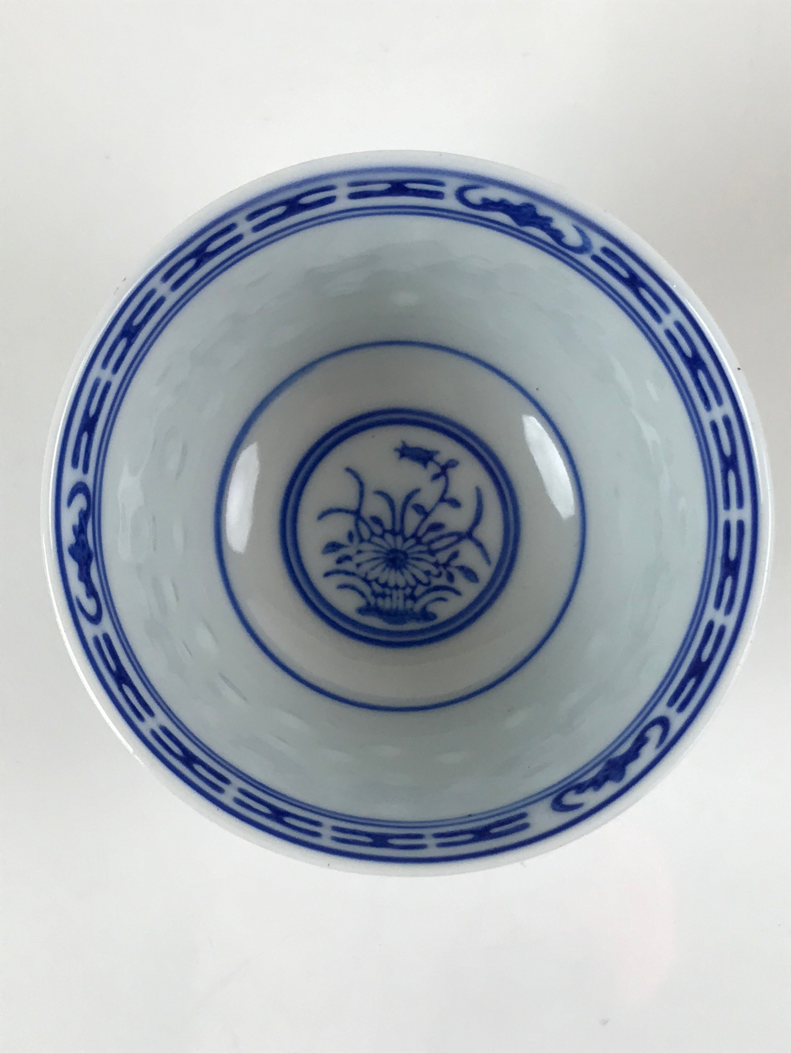 Chinese Translucent Porcelain Teacup Vtg Flower Petal Yunomi White Blue TC424