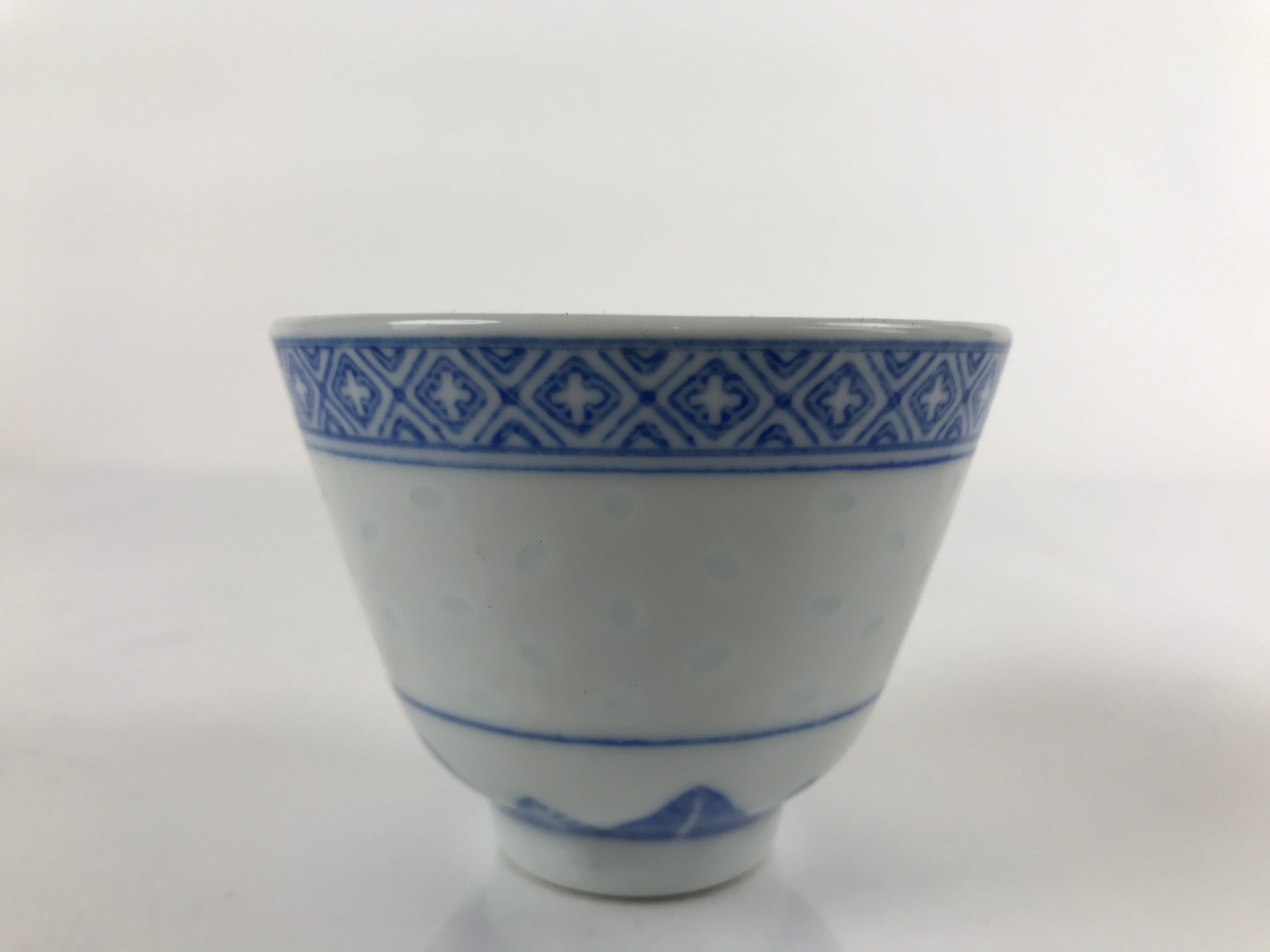 Chinese Translucent Porcelain Teacup Vtg Flower Petal Yunomi White Blue TC425
