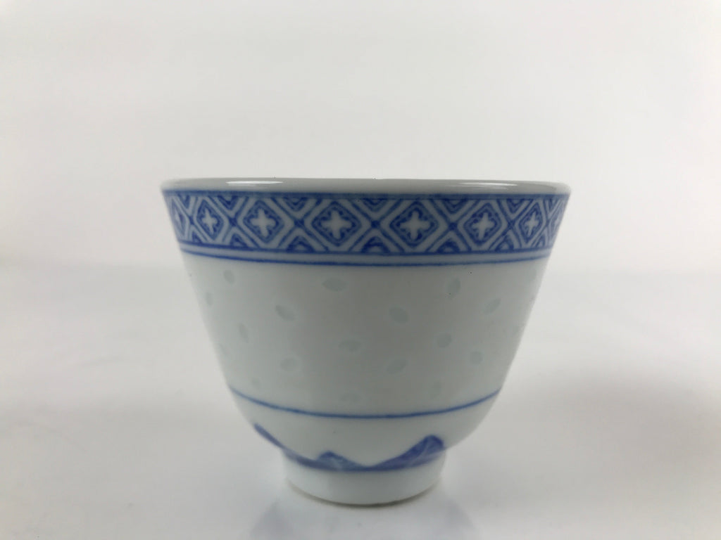 Chinese Translucent Porcelain Teacup Vtg Flower Petal Yunomi White Blue TC425