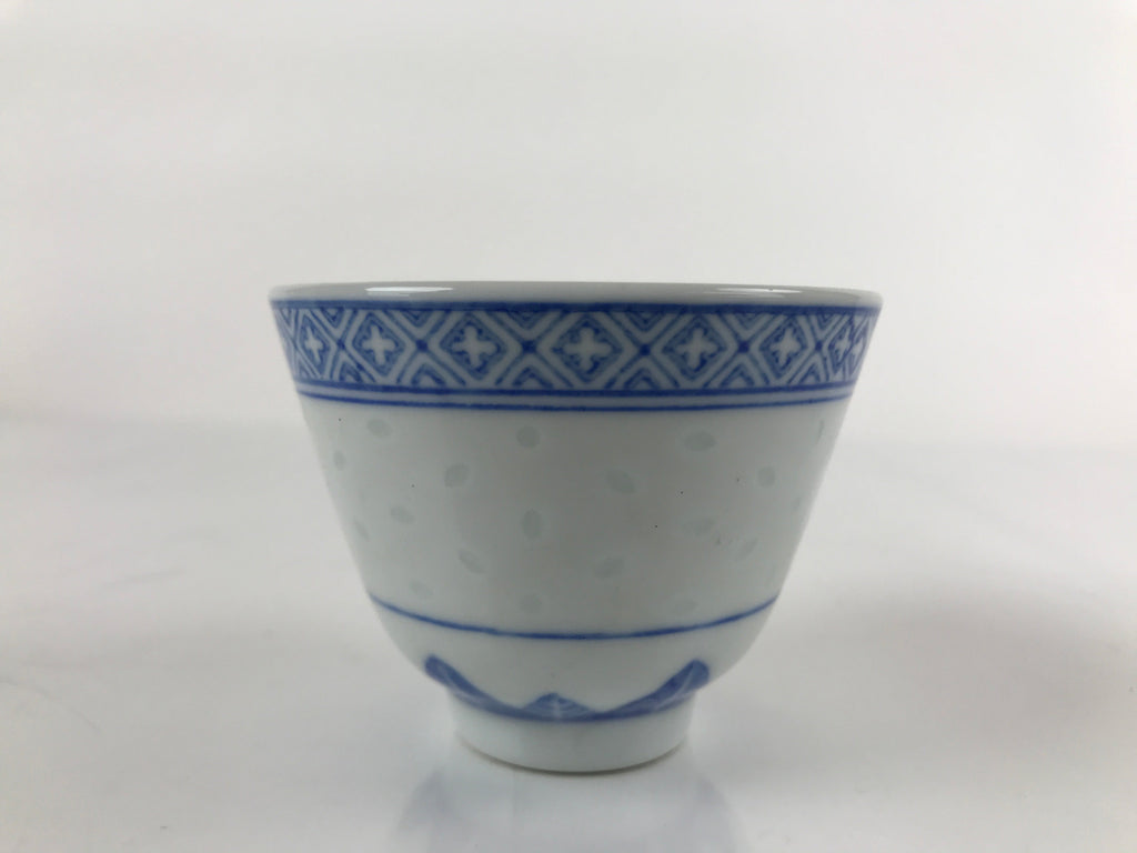 Chinese Translucent Porcelain Teacup Vtg Flower Petal Yunomi White Blue TC425