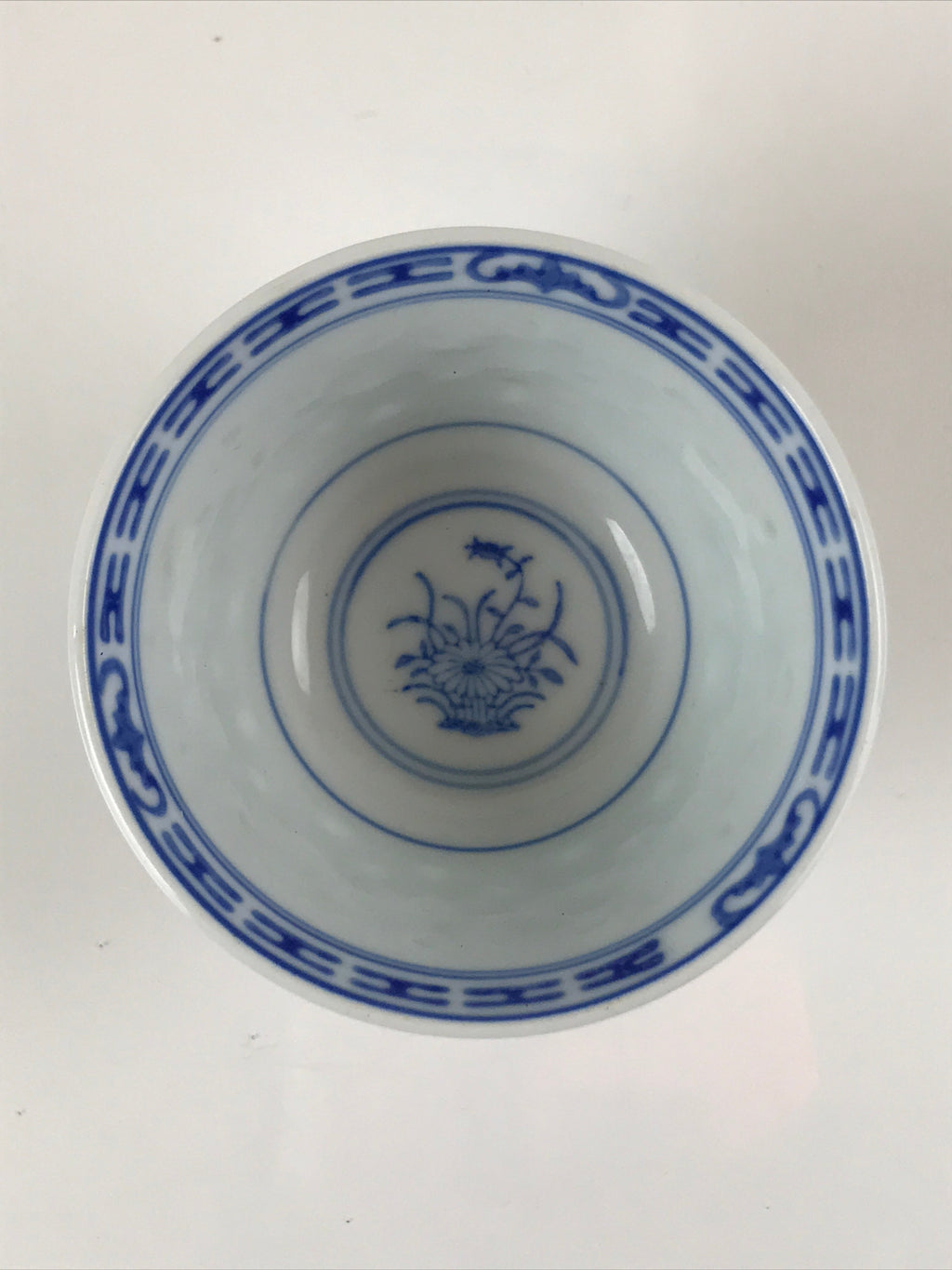 Chinese Translucent Porcelain Teacup Vtg Flower Petal Yunomi White Blue TC425