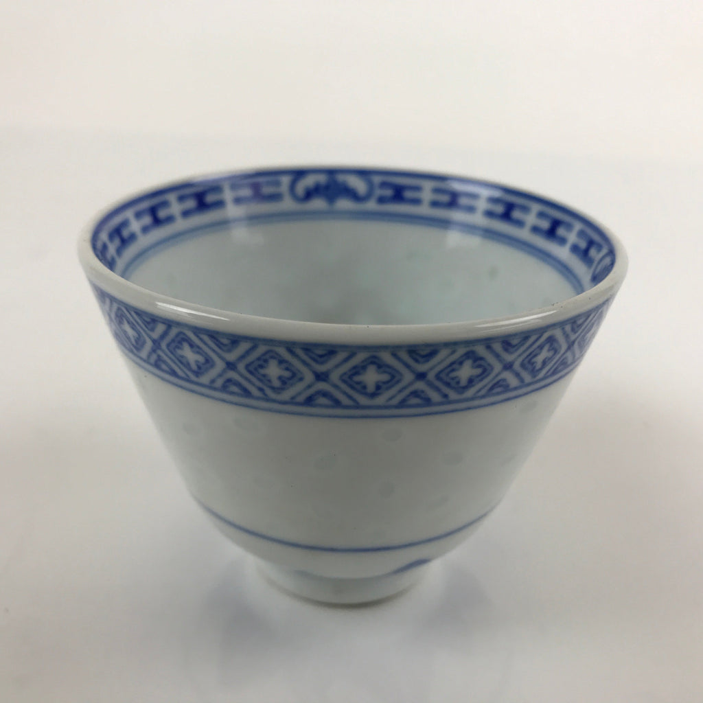 Chinese Translucent Porcelain Teacup Vtg Flower Petal Yunomi White Blue TC425