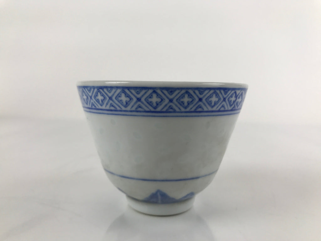 Chinese Translucent Porcelain Teacup Vtg Flower Petal Yunomi White Blue TC426