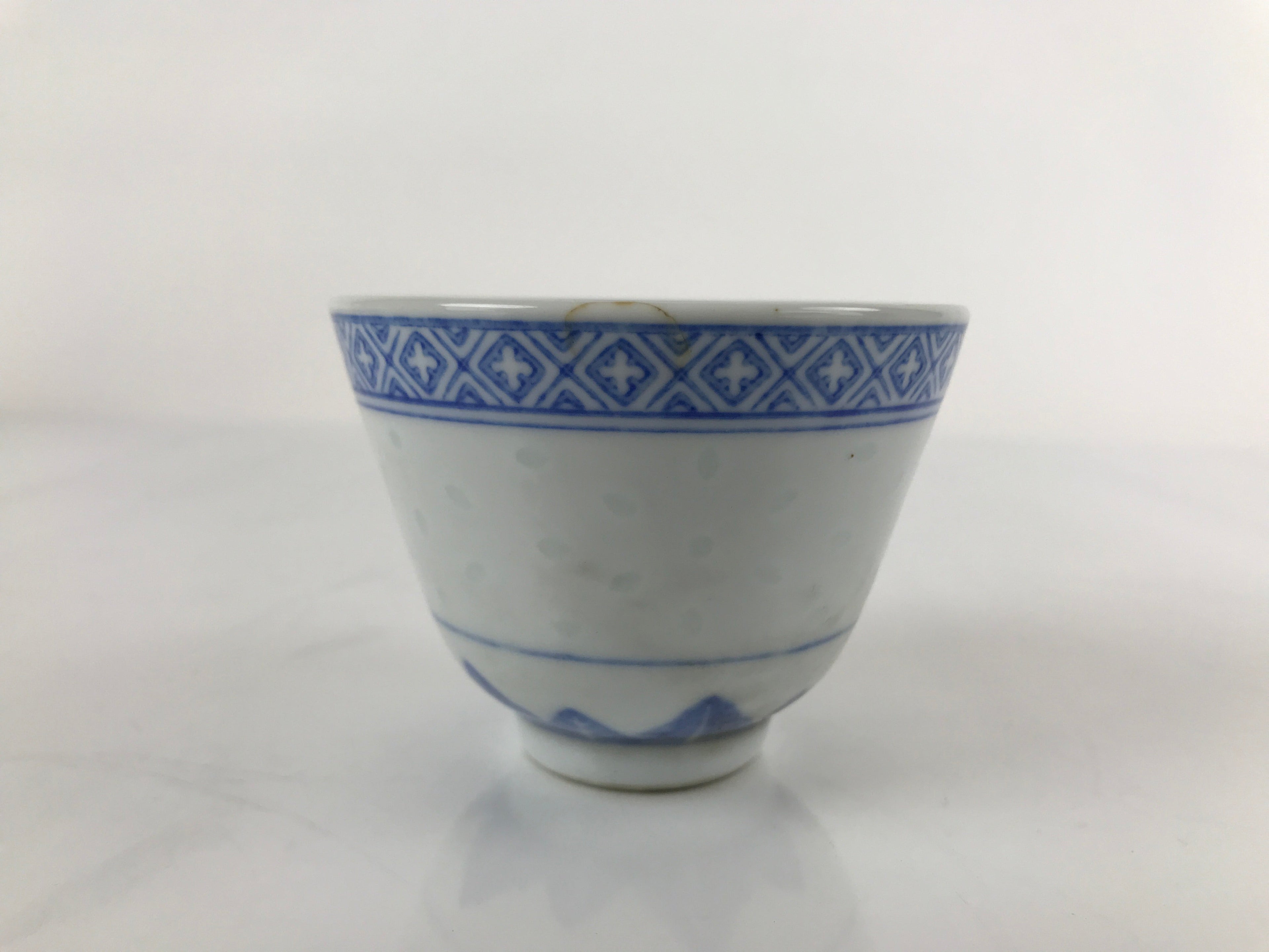 Chinese Translucent Porcelain Teacup Vtg Flower Petal Yunomi White Blue TC426