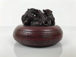 Chinese Vermilion Ink Pad Shuniku Vtg Red Seal Container Case Dragon Brown SZ65
