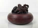 Chinese Vermilion Ink Pad Shuniku Vtg Red Seal Container Case Dragon Brown SZ65