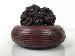Chinese Vermilion Ink Pad Shuniku Vtg Red Seal Container Case Dragon Brown SZ65
