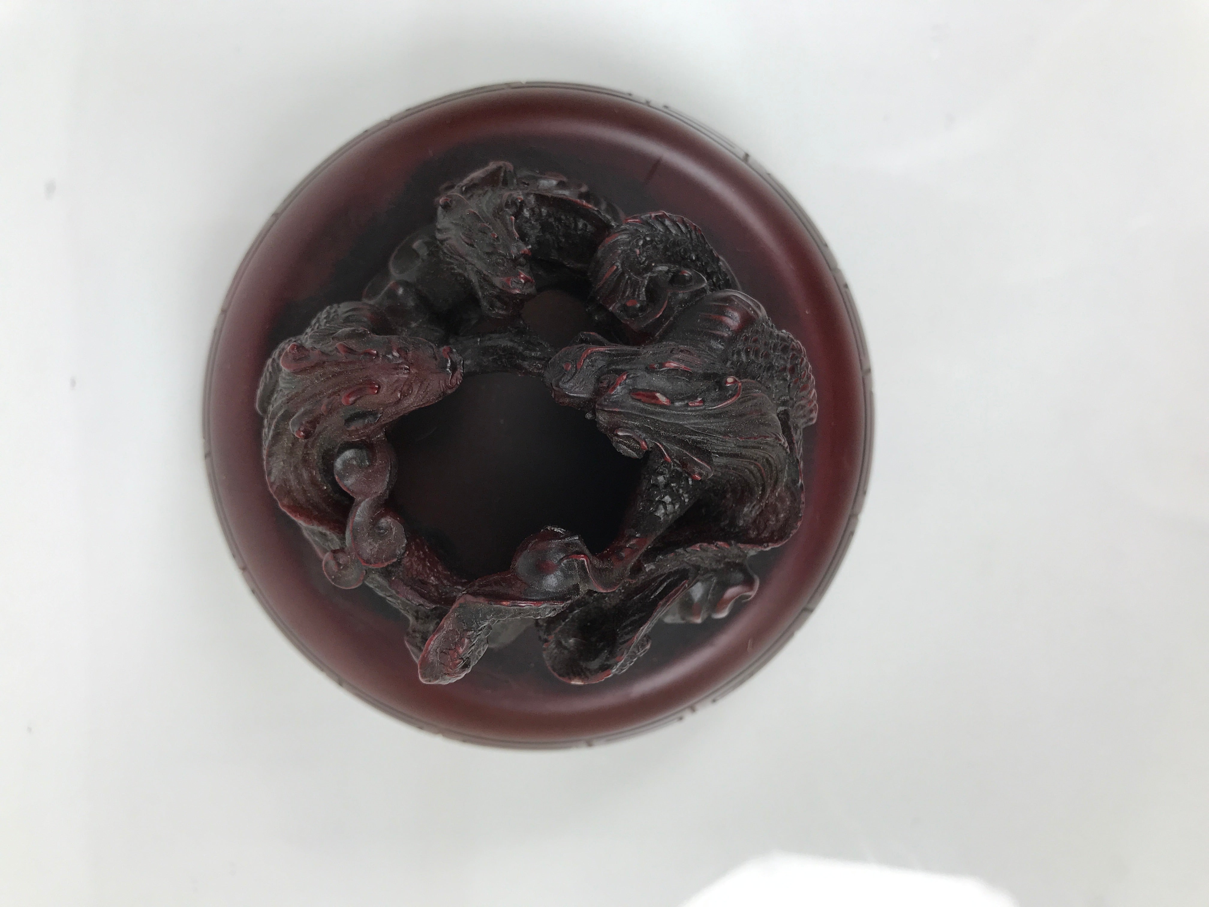 Chinese Vermilion Ink Pad Shuniku Vtg Red Seal Container Case Dragon Brown SZ65