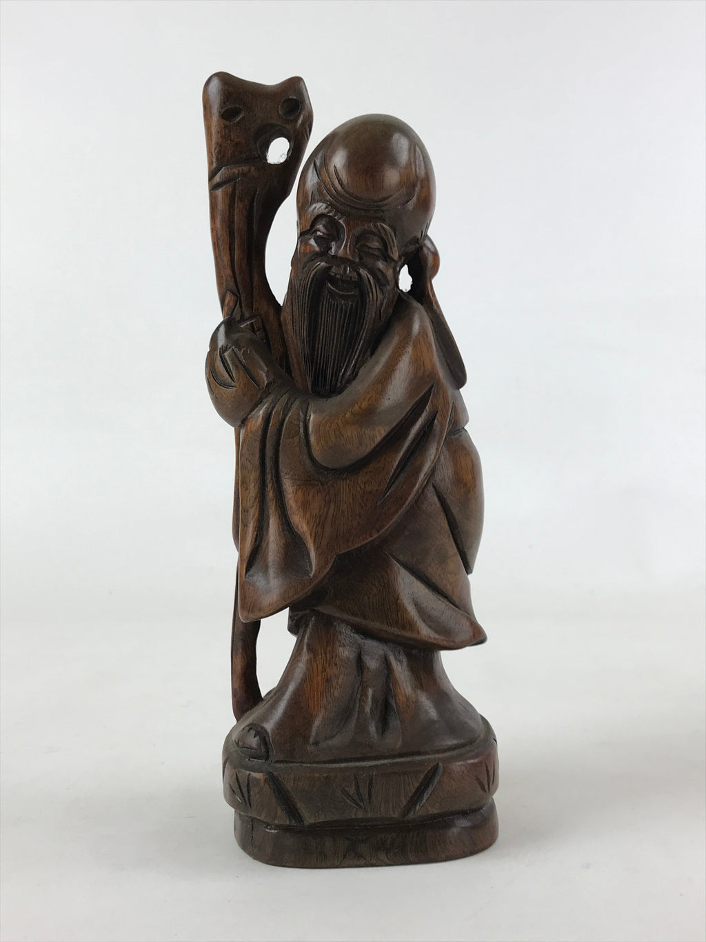 Chinese Wood Statue Confucius Old Man Figure Ornament Dark Brown BD928