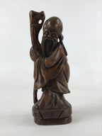 Chinese Wood Statue Confucius Old Man Figure Ornament Dark Brown BD928