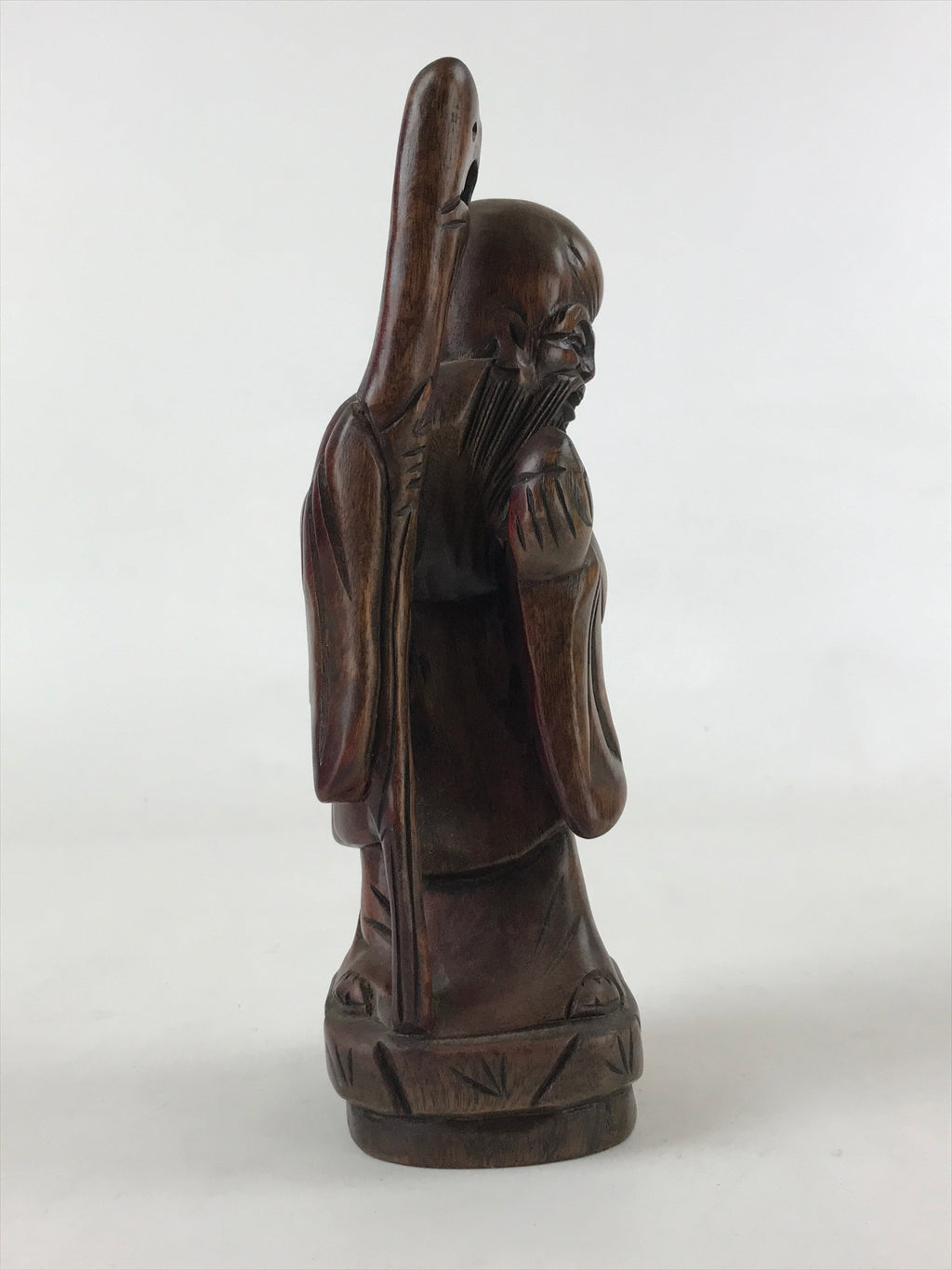 Chinese Wood Statue Confucius Old Man Figure Ornament Dark Brown BD928