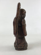 Chinese Wood Statue Confucius Old Man Figure Ornament Dark Brown BD928