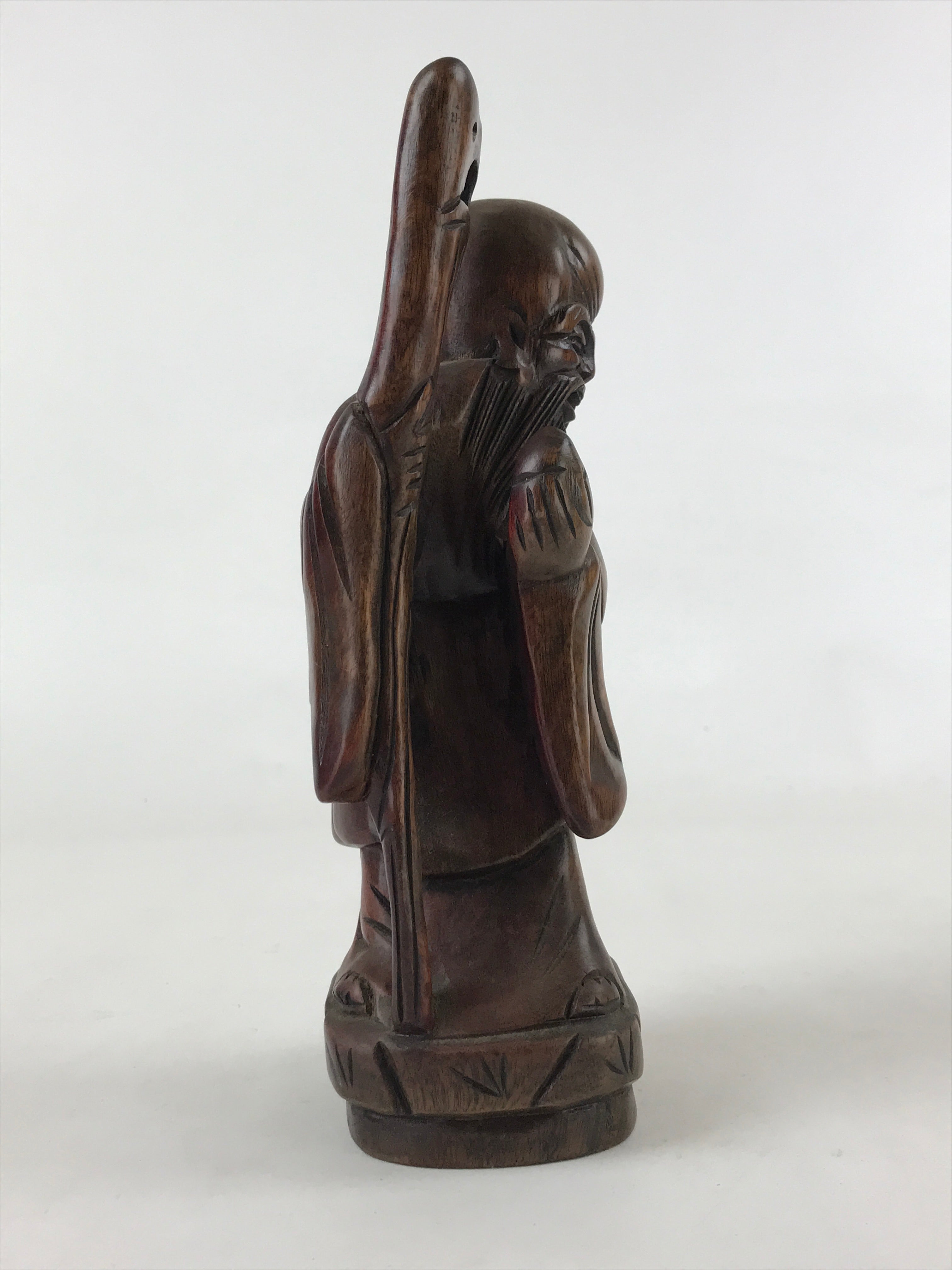 Chinese Wood Statue Confucius Old Man Figure Ornament Dark Brown BD928