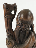 Chinese Wood Statue Confucius Old Man Figure Ornament Dark Brown BD928
