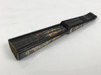 Fabric Ventimilla Folding Fan Sensu Vtg Resin Frame Black Gold Flowers 5D25
