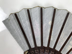 Fabric Ventimilla Folding Fan Sensu Vtg Resin Frame Black Gold Flowers 5D25