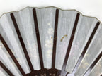 Fabric Ventimilla Folding Fan Sensu Vtg Resin Frame Black Gold Flowers 5D25