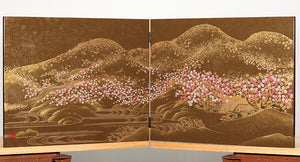 Folding screen, April Cherry blossom - Aizu lacquerware