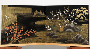 Folding screen, February First sound of the season - Aizu lacquerware