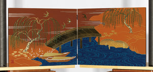 Folding screen, June Swallow and willow - Aizu lacquerware