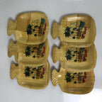 Guam Bamboo Drink Saucer Chataku Coaster Souvenir Vtg 6pc Brown Palm Tree L388