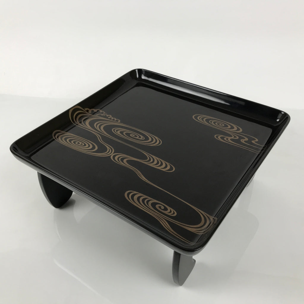 Japanese Lacquered Wooden Legged Ozen Table Vtg Meal Serving Tray Black L623-KT - Tray-chidorivintage.com