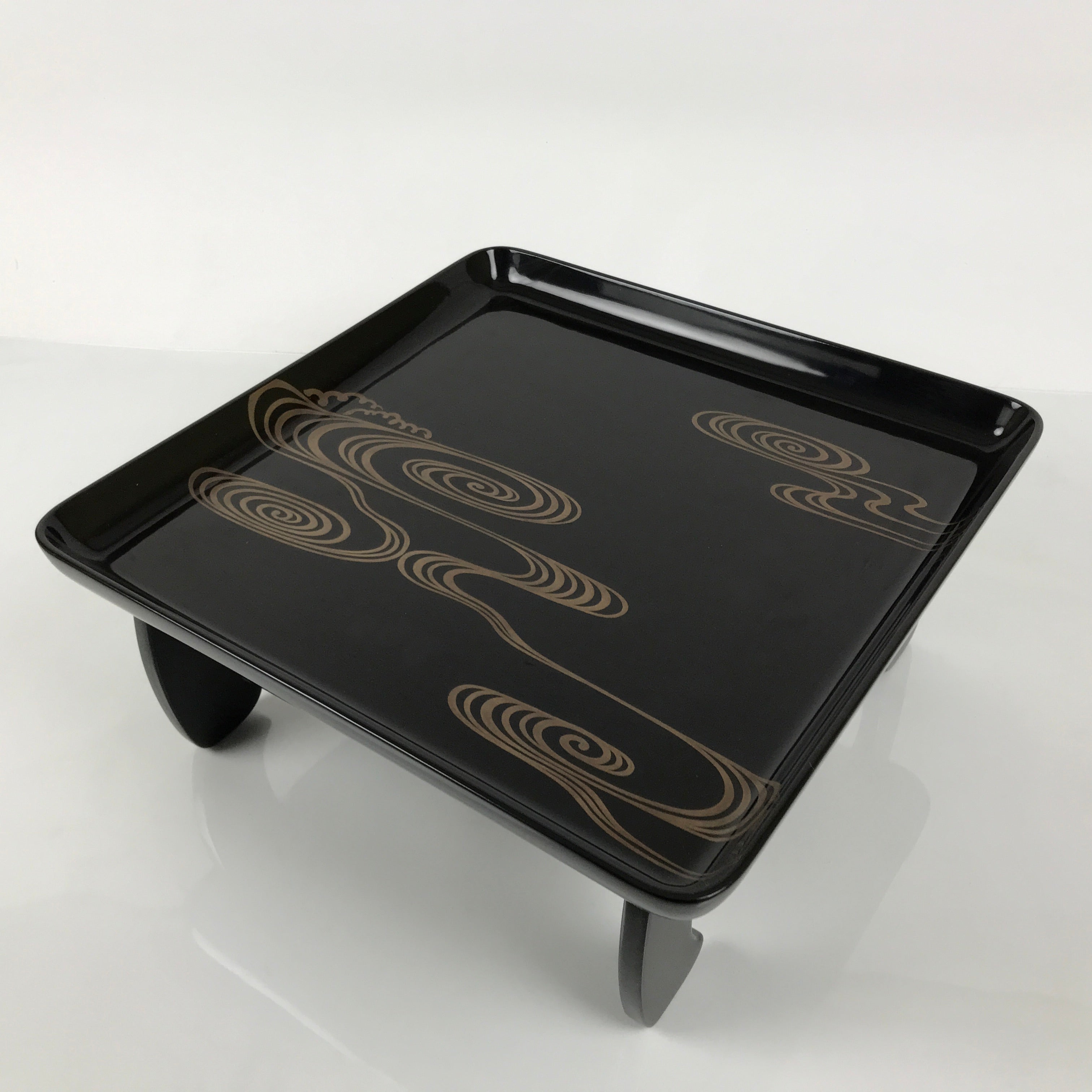 Japanese Lacquered Wooden Legged Ozen Table Vtg Meal Serving Tray Black L623-KT - Tray-chidorivintage.com
