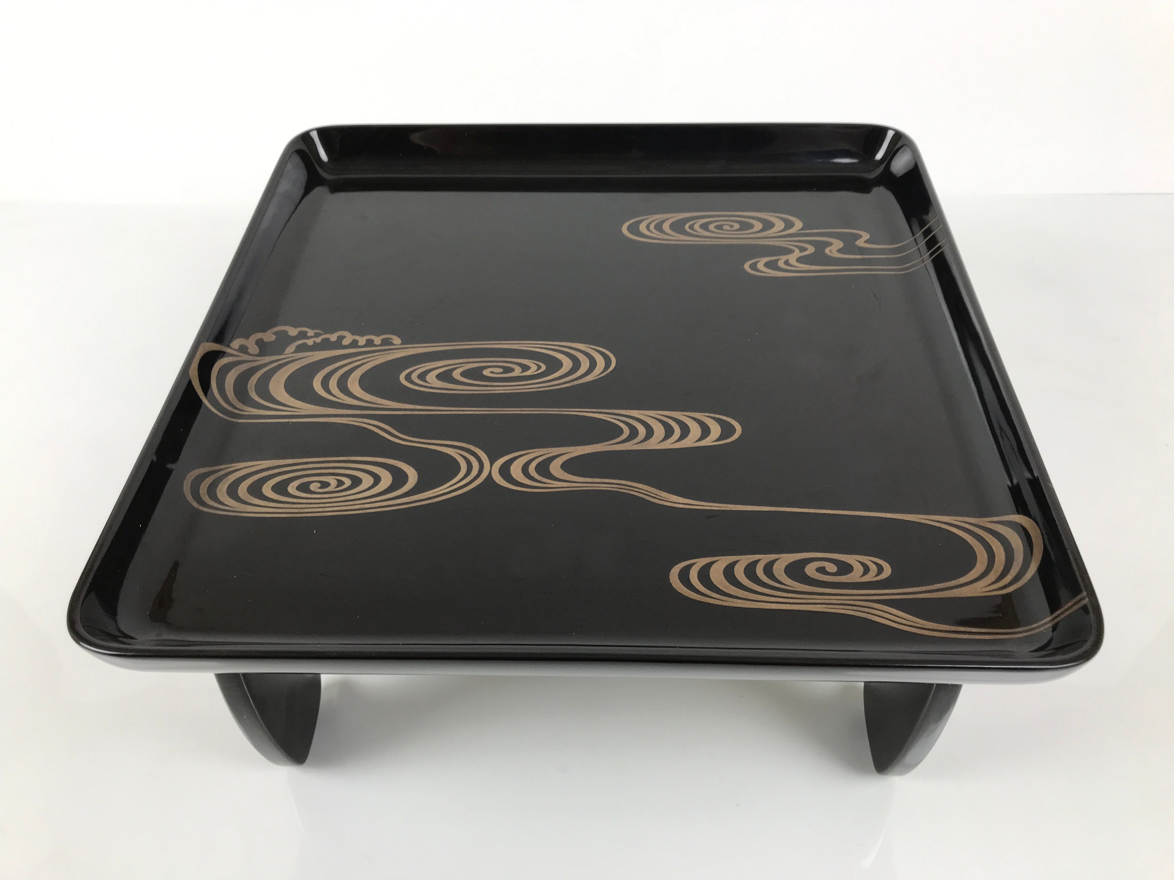 Japanese Lacquered Wooden Legged Ozen Table Vtg Meal Serving Tray Black L623-KT - Tray-chidorivintage.com