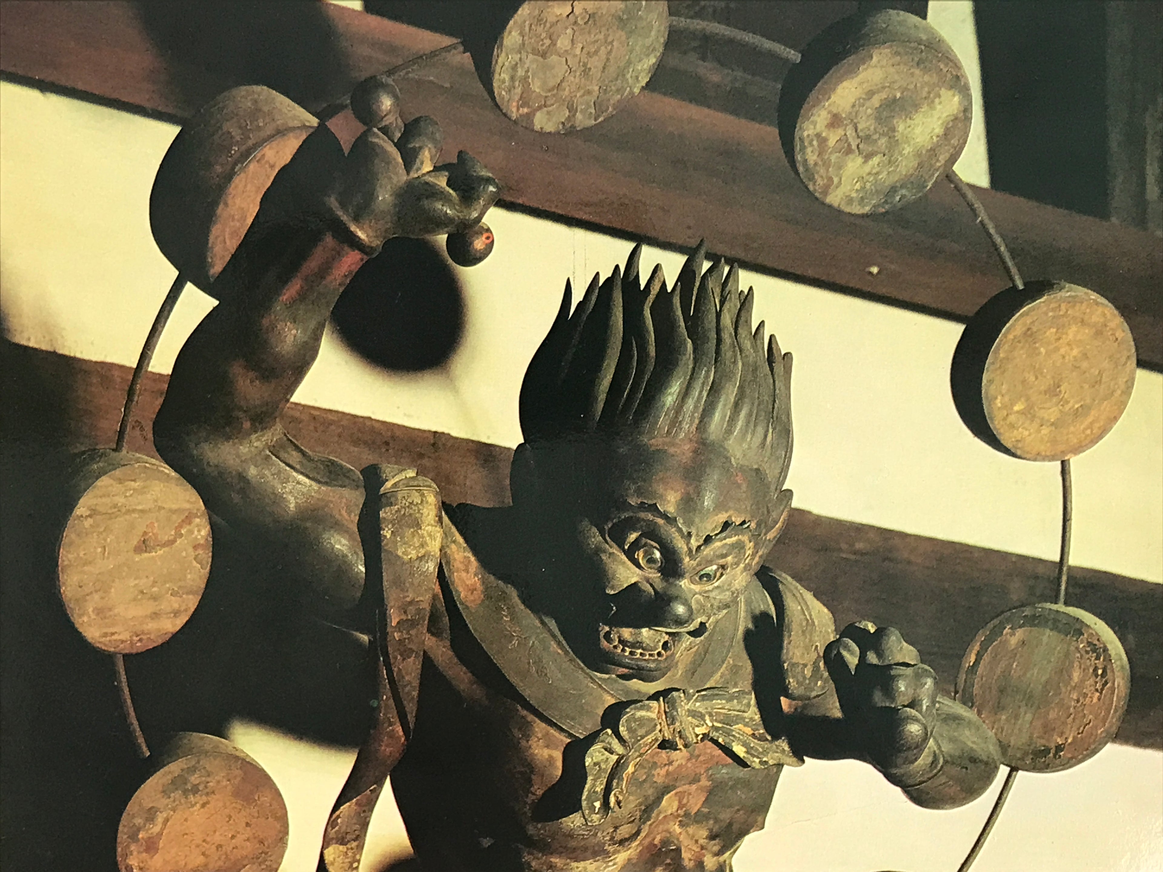 Japanese Large Postcard Raijin Thunder God Vtg Kyoto Sanjusangendo Color PC211-AD - Photo-chidorivintage.com