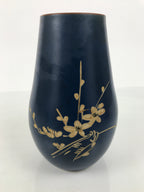 Japanese Ceramic Flower Vase Vtg Ikebana Kabin Dark Blue Floral Teardrop FK247-KT - Vase-chidorivintage.com