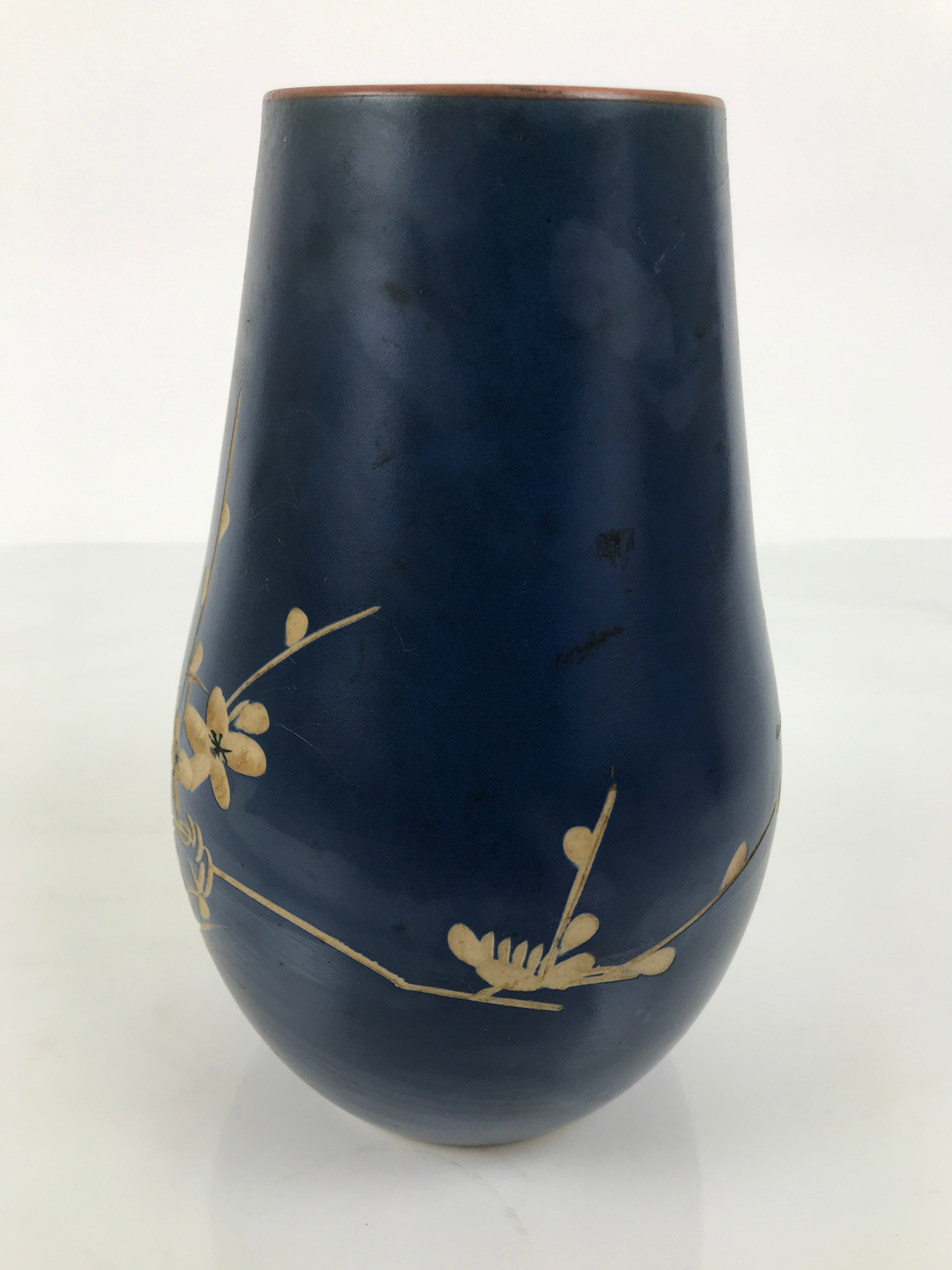 Japanese Ceramic Flower Vase Vtg Ikebana Kabin Dark Blue Floral Teardrop FK247-KT - Vase-chidorivintage.com