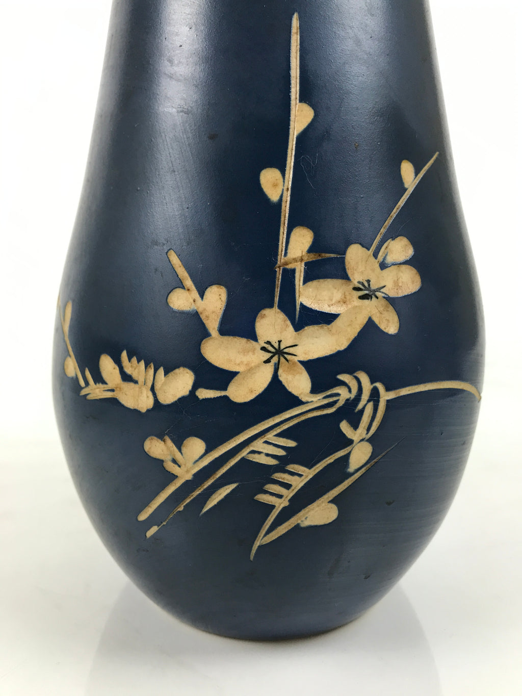 Japanese Ceramic Flower Vase Vtg Ikebana Kabin Dark Blue Floral Teardrop FK247-KT - Vase-chidorivintage.com