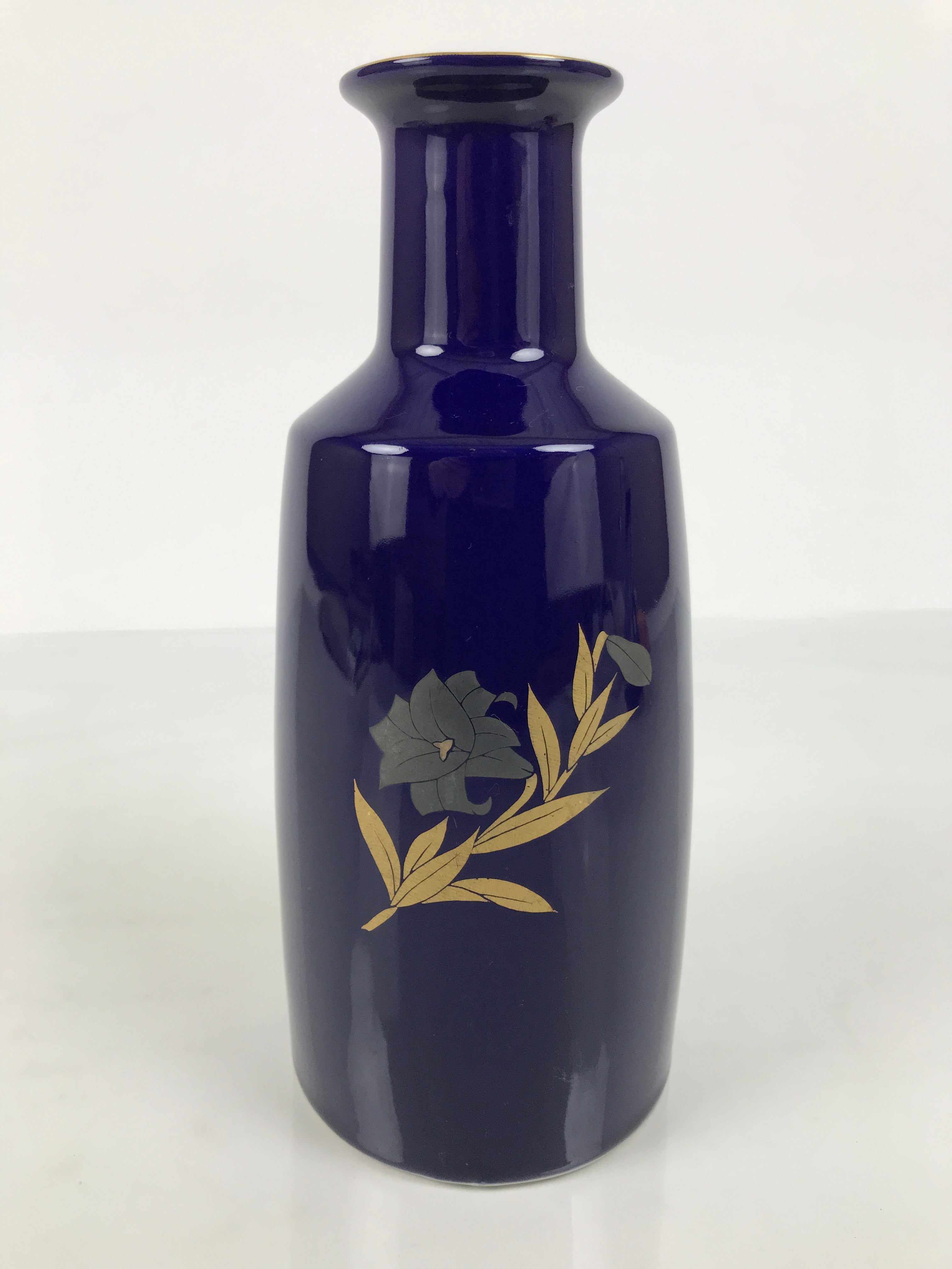 Japanese Porcelain Flower Vase Vtg Ikebana Kabin Bottle Blue Gold Floral FK248-KT - Vase-chidorivintage.com