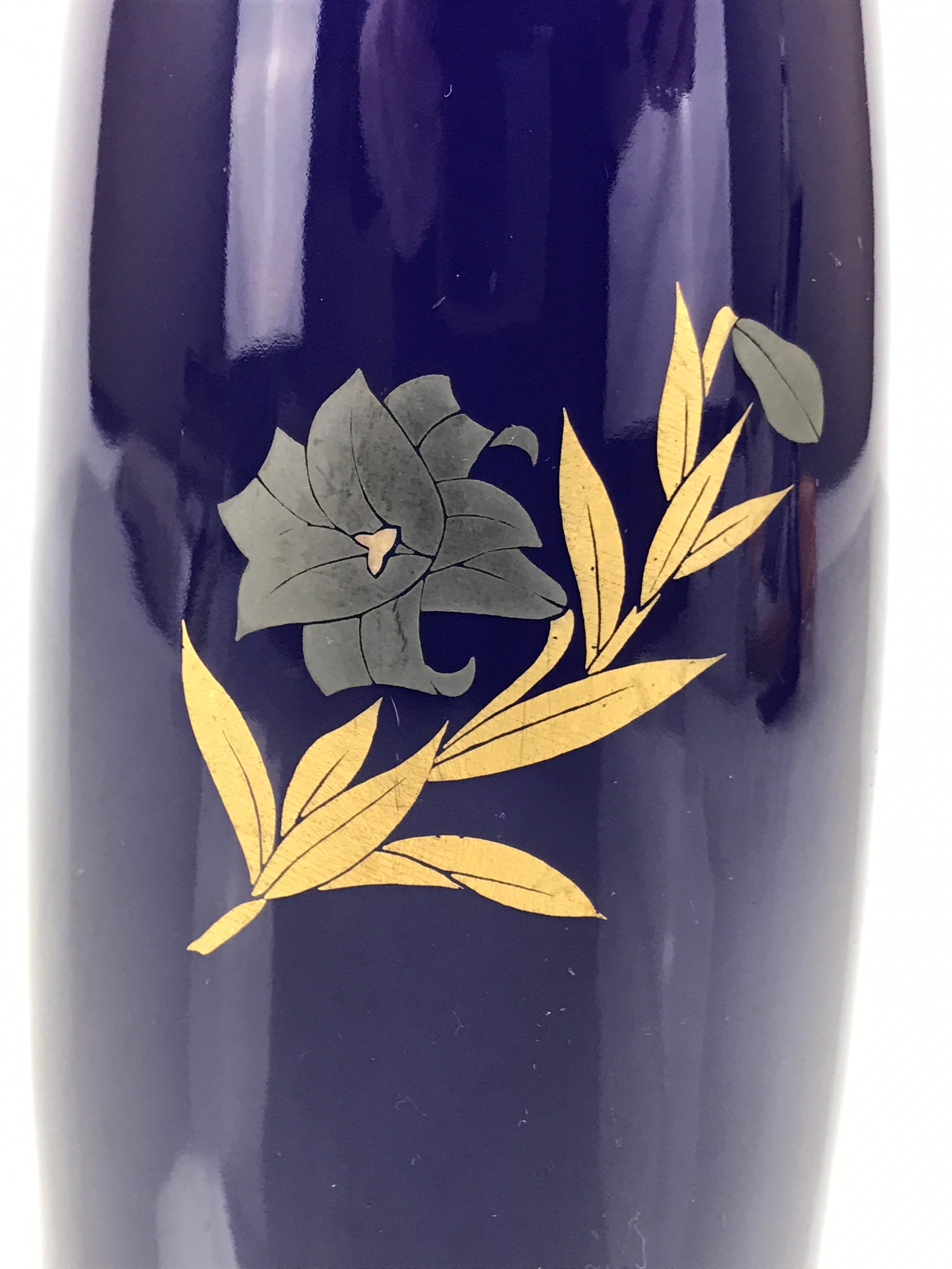Japanese Porcelain Flower Vase Vtg Ikebana Kabin Bottle Blue Gold Floral FK248-KT - Vase-chidorivintage.com